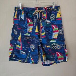Bugatchi Sailboat Print Swim Trunks Nautical Swim Shorts Mens Size‎ L